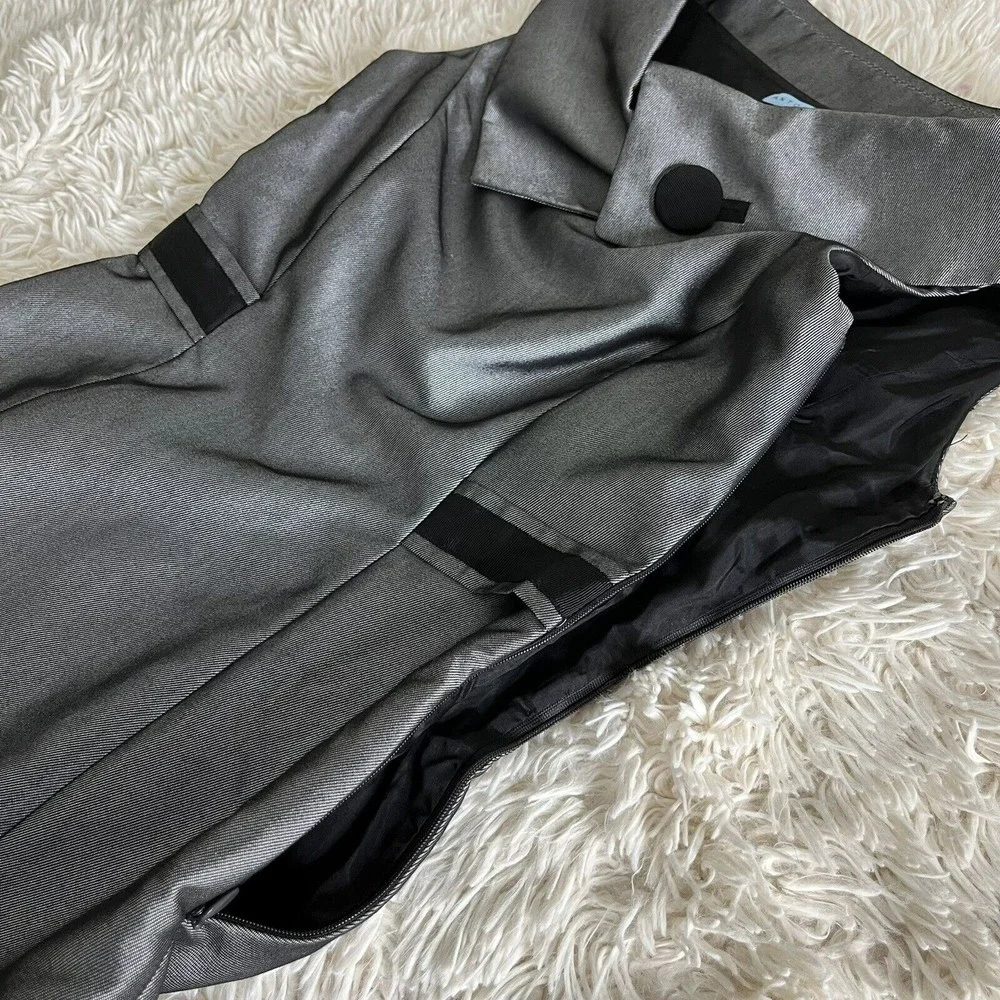 Antonio Melani Gray Fold Over Neck  Black Trim Waist Lined  Side Zip Sz O - Picture 7 of 11